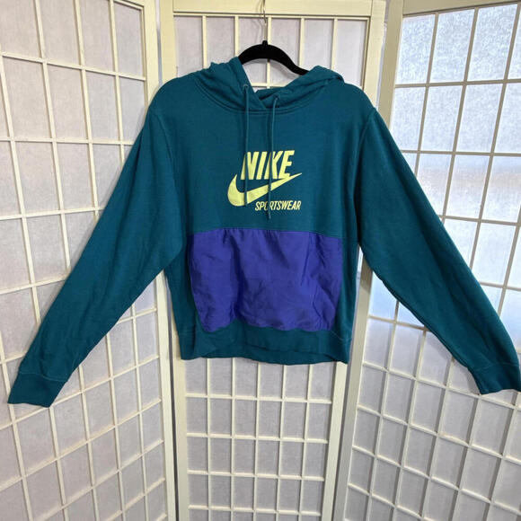 Nike Sportswear Gym Lounge Colorblock 90s Retro Vintage Hooded Sweatshirt Small - Picture 1 of 14